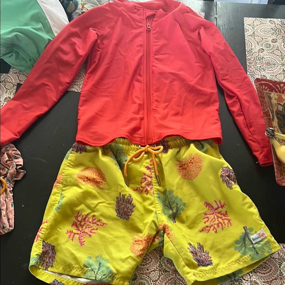 Swim Zip Red Jacket and Yellow Swim Shorts Set